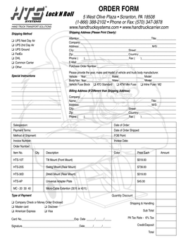 HTS Systems Order Form