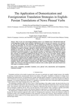 The Application of Domestication and Foreignization Translation Strategies in English- Persian Translations of News Phrasal Verbs