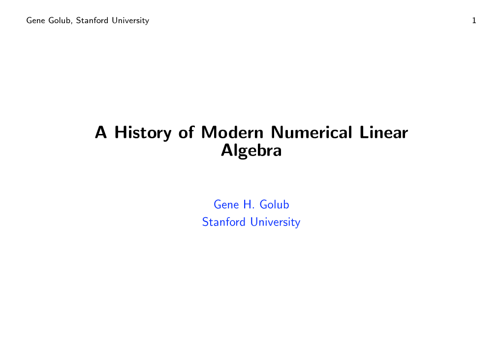 A History of Modern Numerical Linear Algebra