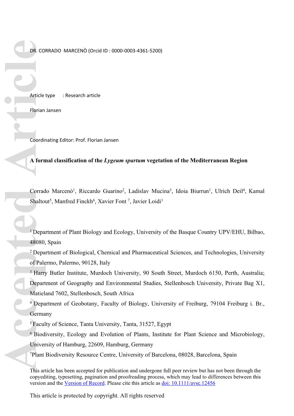 A Formal Classification of the Lygeum Spartum Vegetation of the Mediterranean Region