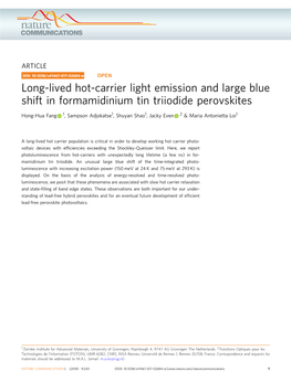 Long-Lived Hot-Carrier Light Emission and Large Blue Shift in Formamidinium Tin Triiodide Perovskites