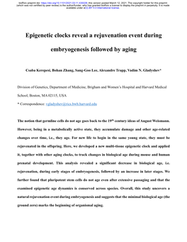 Epigenetic Clocks Reveal a Rejuvenation Event During