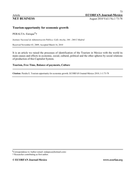 ECORFAN Journal-Mexico NET BUSINESS Tourism Opportunity For