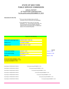 STATE of NEW YORK PUBLIC SERVICE COMMISSION ANNUAL REPORT of TELEPHONE CORPORATIONS for the Period Ending DECEMBER 31, 2018