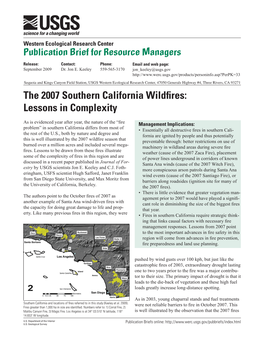The 2007 Southern California Wildfires: Lessons in Complexity