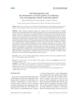 Soil Heterogeneity and the Distribution of Native Grasses in California: Can Soil Properties Inform Restoration Plans? 1, KRISTINA M