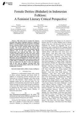 (Bidadari) in Indonesian Folklore: a Feminist Literary Critical Perspective
