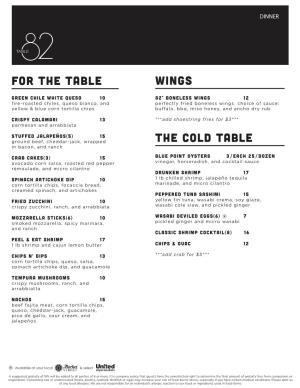 FOR the TABLE WINGS the Cold Table