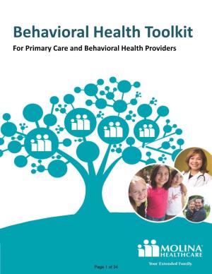 Behavioral Health Toolkit for Pcps Medicaid MP