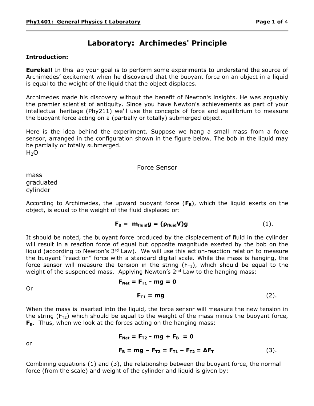 Laboratory: Archimedes' Principle