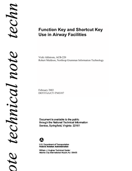 Function Key and Shortcut Key Use in Airway Facilities February 2003