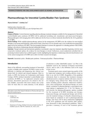 Pharmacotherapy for Interstitial Cystitis/Bladder Pain Syndrome
