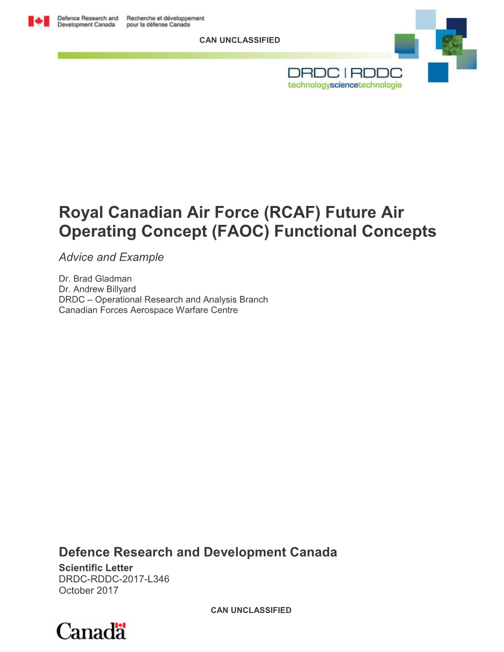 Royal Canadian Air Force (RCAF) Future Air Operating Concept (FAOC) Functional Concepts Advice and Example