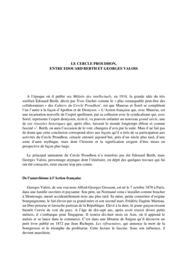 Le Cercle Proudhon, Entre Édouard Berth Et Georges Valois