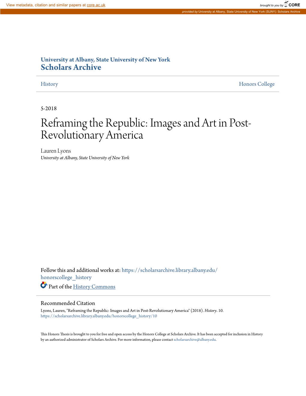 Reframing the Republic: Images and Art in Post-Revolutionary America