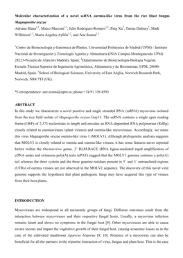 Molecular Characterization of a Novel Ssrna Ourmia-Like Virus from The