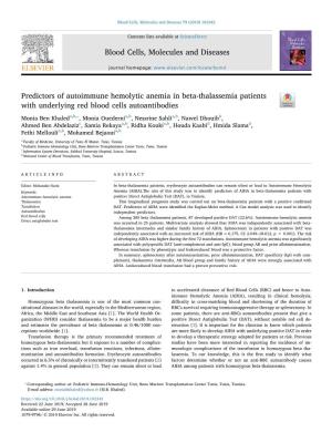 Predictors of Autoimmune Hemolytic Anemia in Beta-Thalassemia