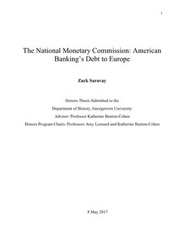The National Monetary Commission: American Banking’S Debt to Europe