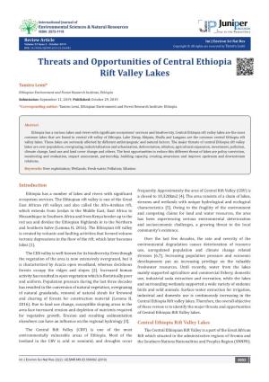 Threats and Opportunities of Central Ethiopia Rift Valley Lakes