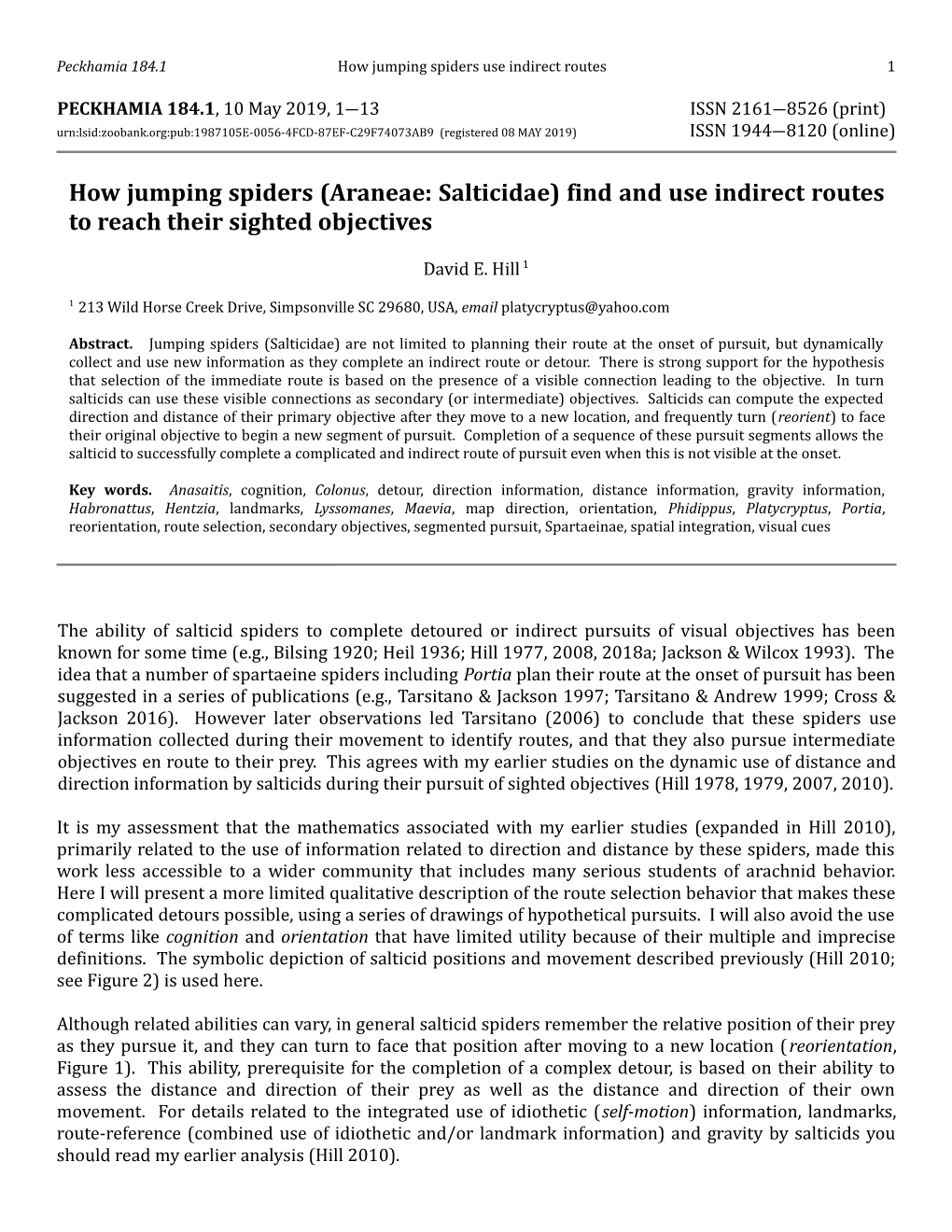 How Jumping Spiders (Araneae: Salticidae) Find and Use Indirect Routes to Reach Their Sighted Objectives