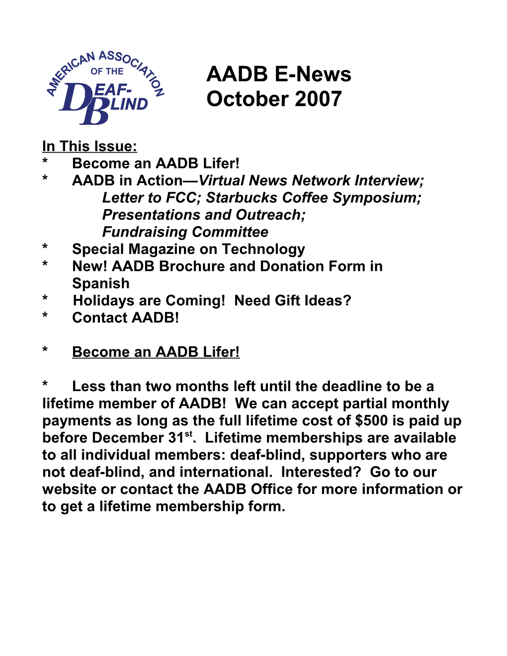 * Become an AADB Lifer!