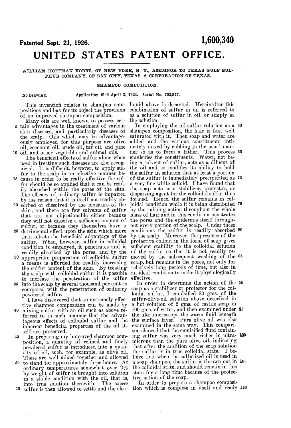 Patent Office. William Hoffman Kobbe, of New York, N