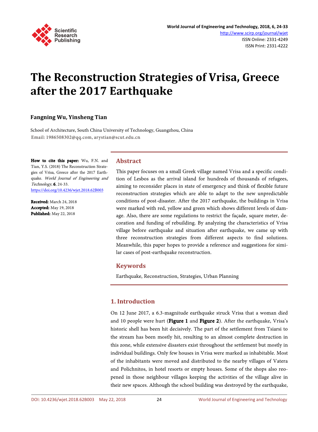 The Reconstruction Strategies of Vrisa, Greece After the 2017 Earthquake