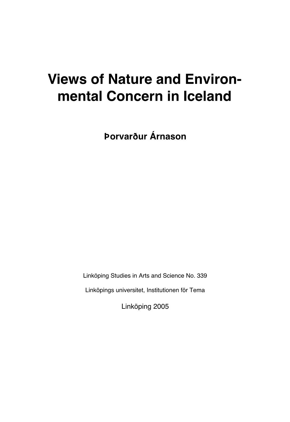 Views of Nature and Environ- Mental Concern in Iceland