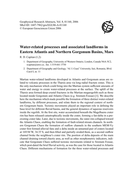 Water-Related Processes and Associated Landforms in Eastern Atlantis and Northern Gorgonum Basins, Mars R