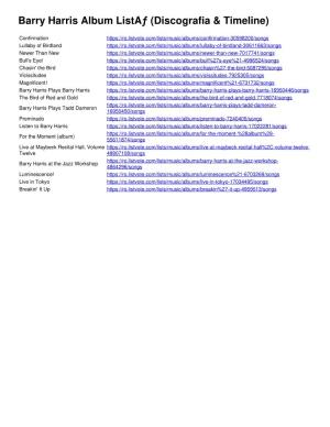 Barry Harris Album Listäƒ (Discografia & Timeline)