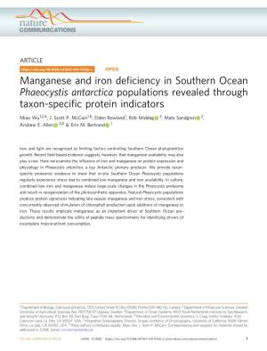 Manganese and Iron Deficiency in Southern Ocean Phaeocystis Antarctica Populations Revealed Through Taxon-Specific Protein Indic