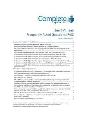 Small Variants Frequently Asked Questions (FAQ) Updated September 2011