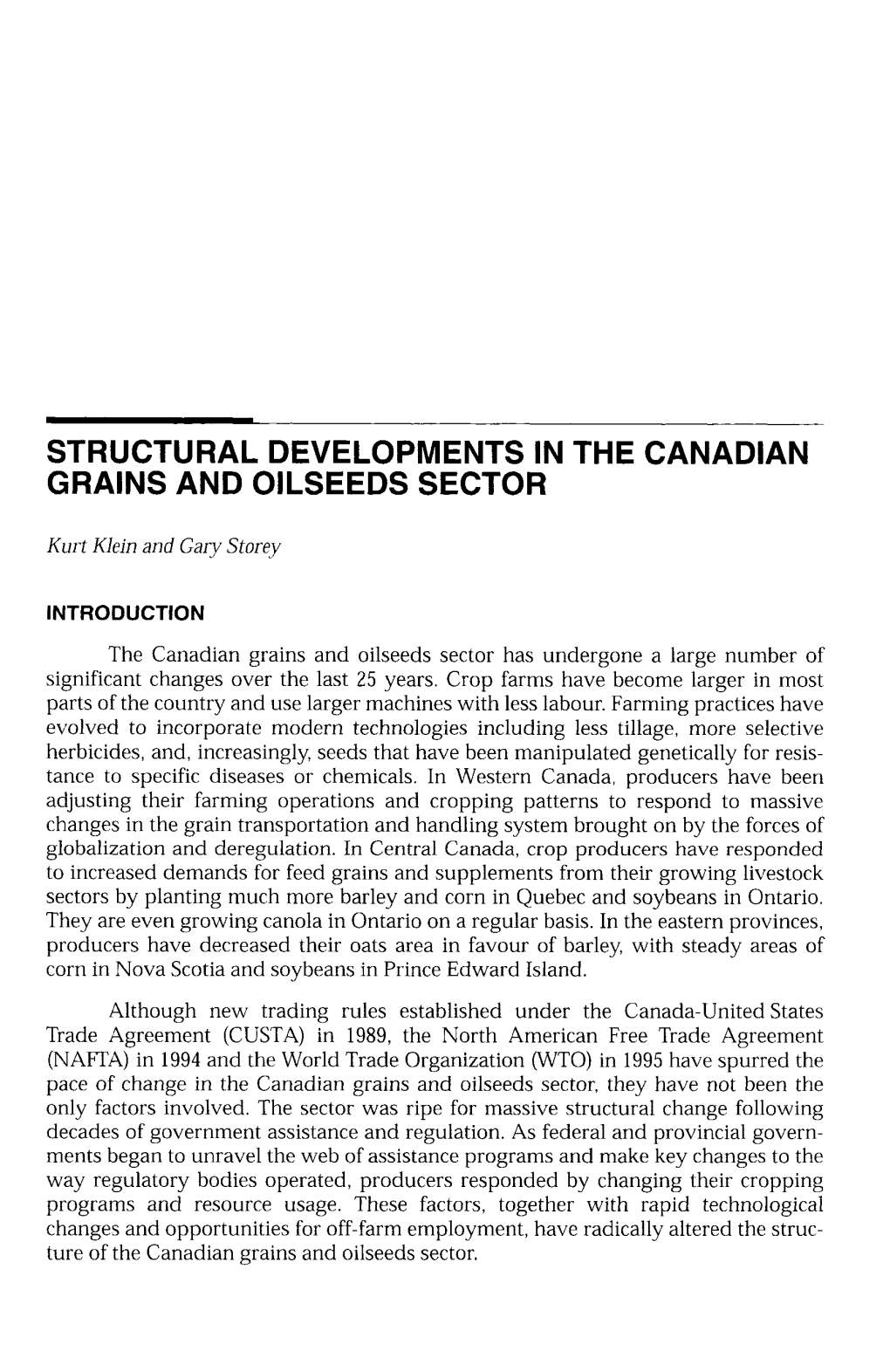 Structural Developments in the Canadian Grains and Oilseeds Sector