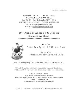 20Th Annual Antique & Classic Bicycle Auction