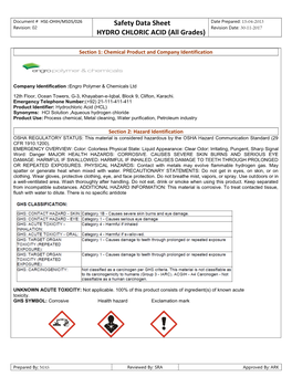 Safety Data Sheet HYDRO CHLORIC ACID (All Grades)