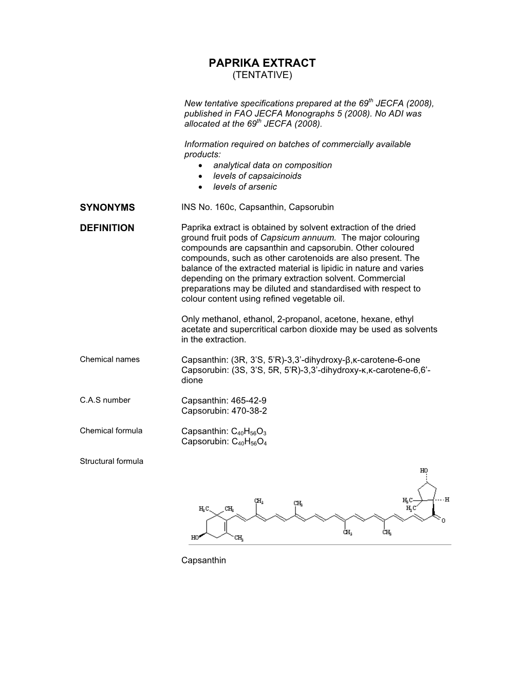 Paprika Extract (Tentative)