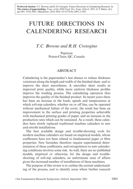 Future Directions in Calendering Research