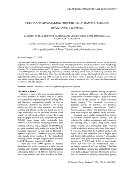 Pulp and Papermaking Properties of Bamboo Species Melocanna Baccifera