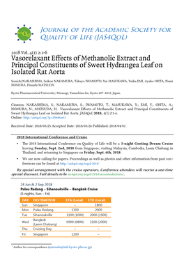 Vasorelaxant Effects of Methanolic Extract and Principal Constituents of Sweet Hydrangea Leaf on Isolated Rat Aorta