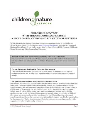 Children's Contact with the Outdoors and Nature: a Focus on Educators