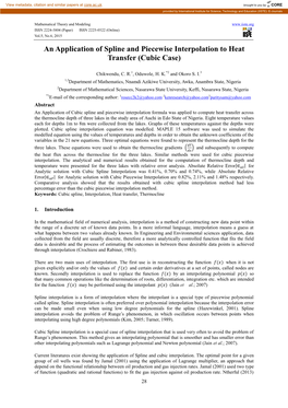 An Application of Spline and Piecewise Interpolation to Heat Transfer (Cubic Case)