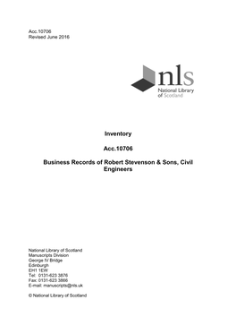 Inventory Acc.10706 Business Records of Robert Stevenson