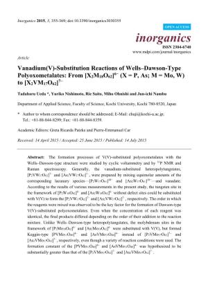 Vanadium(V)-Substitution Reactions of Wells–Dawson-Type 6− Polyoxometalates: from [X2M18O62] (X = P, As; M = Mo, W) 7− to [X2VM17O62]