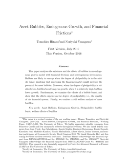 Asset Bubbles, Endogenous Growth, and Financial Frictions∗