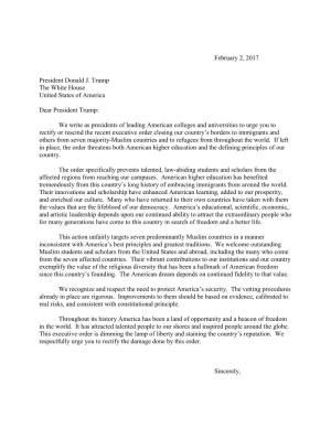 University Presidents Letter to President Trump