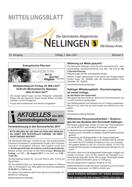 Nellinger Mitteilungsblatt – Erscheinungstag Ist Immer