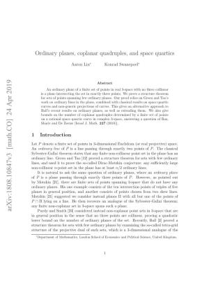 Ordinary Planes, Coplanar Quadruples, and Space Quartics