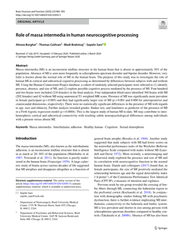 Role of Massa Intermedia in Human Neurocognitive Processing