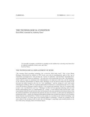 THE TECHNOLOGICAL CONDITION Erich Hörl, Translatd by Anthony Enns1
