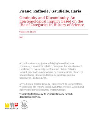Continuity and Discontinuity. an Epistemological Inquiry Based on the Use of Categories in History of Science*